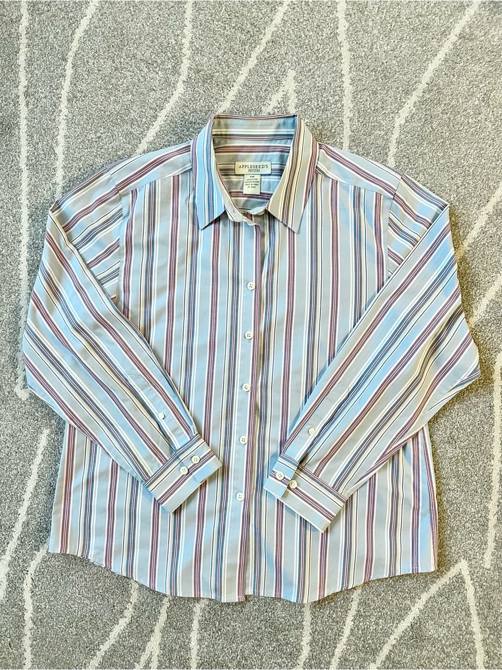 Appleseed’s Petite Blue and Red Pinstriped Button Down Shirt